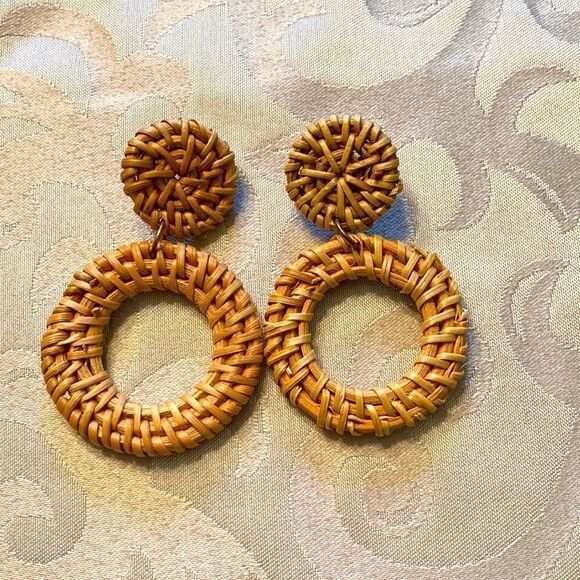 Wicker rattan earrings 3”  - Picture 1 of 1